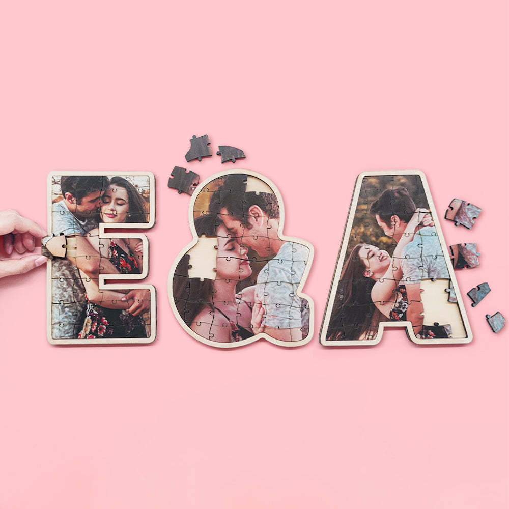 Personalized Alphabet Photo Puzzle Custom Letter Initial Couple Puzzle Unique Valentine's Day Gifts - SantaSocks