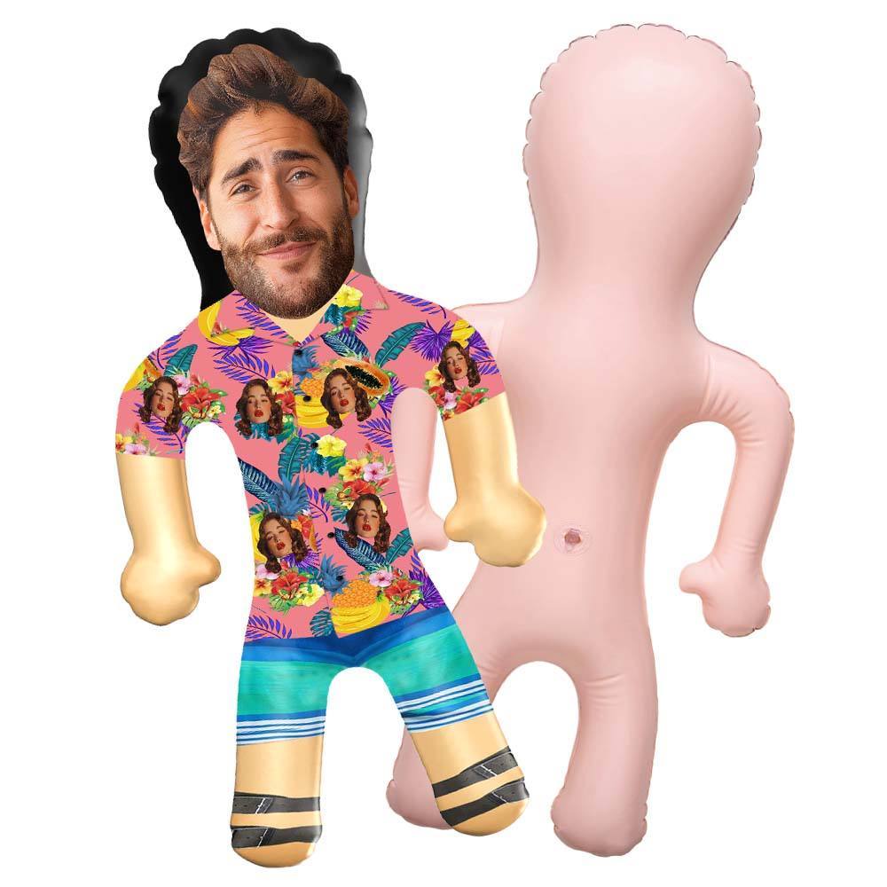 Personalized Blow Up Dolls Hawaiian Shirt Flowers and Fruits Funny Inflatable Man Printed Face for Party Favors - SantaSocks