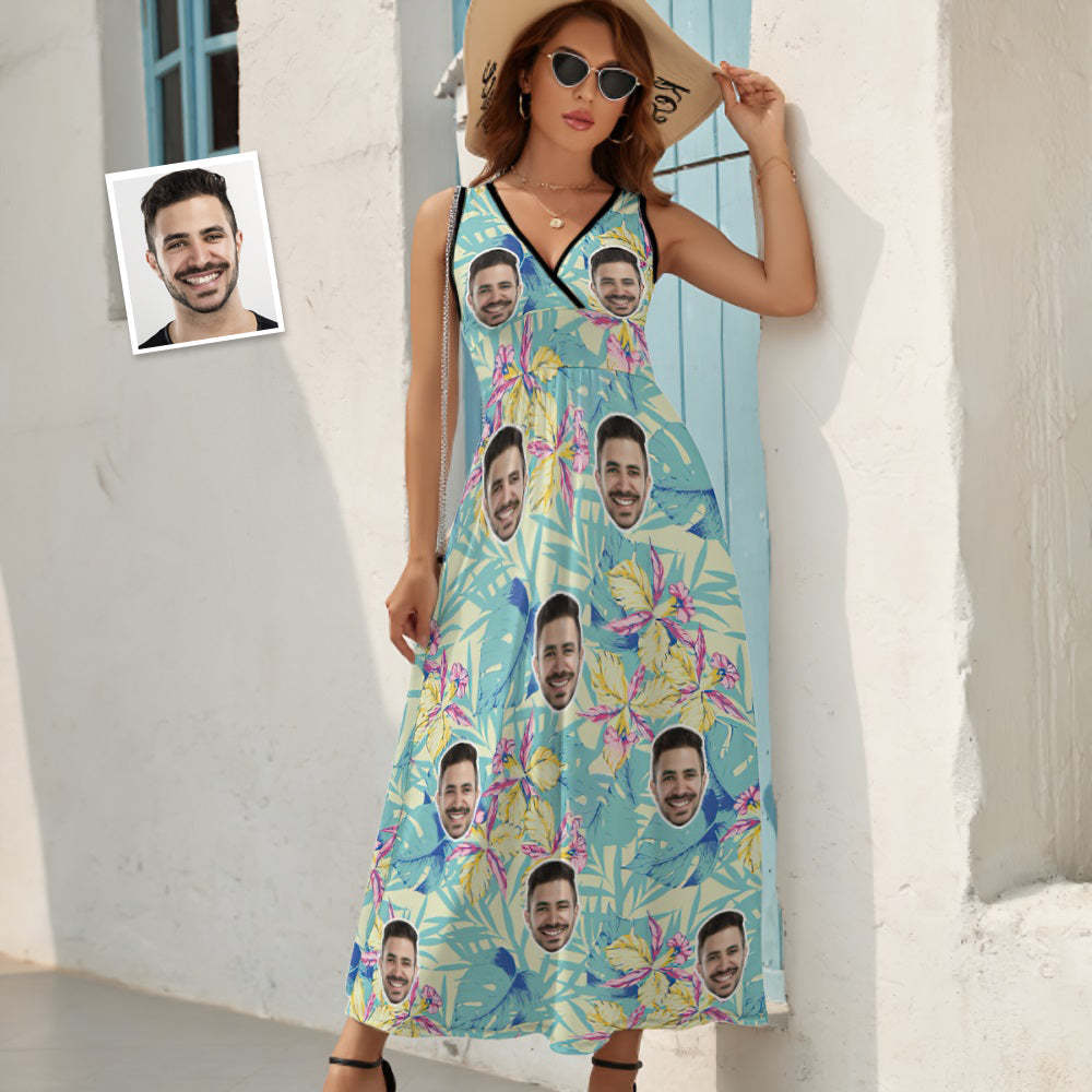 Custom Face Dress Vibrant Hawaiian Blossoms Gift for Her - SantaSocks