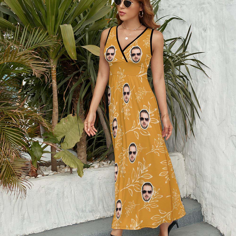 Custom Face Dress Personalized Hawaiian Yellow Long Skirt Gift for Her