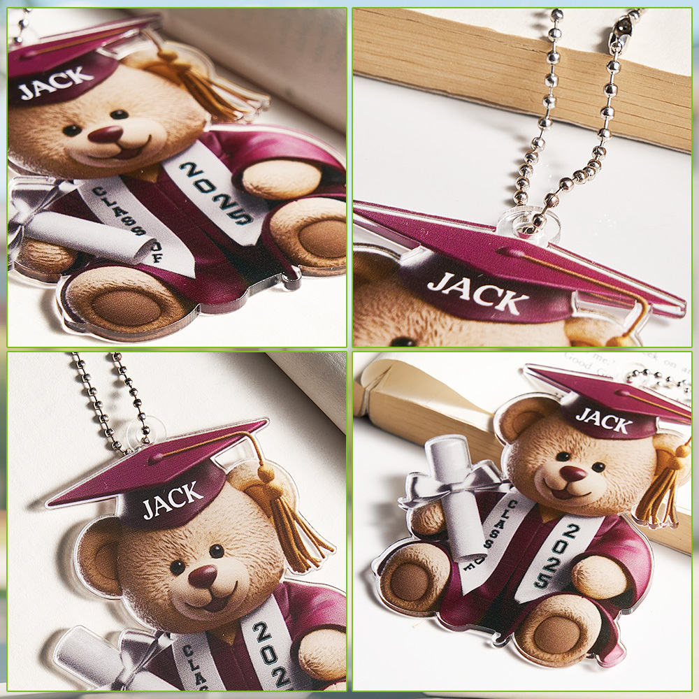 Custom Text Bear Graduation Gift For Family Members Personalized Car Ornament Acrylic Siblings Brothers Sisters