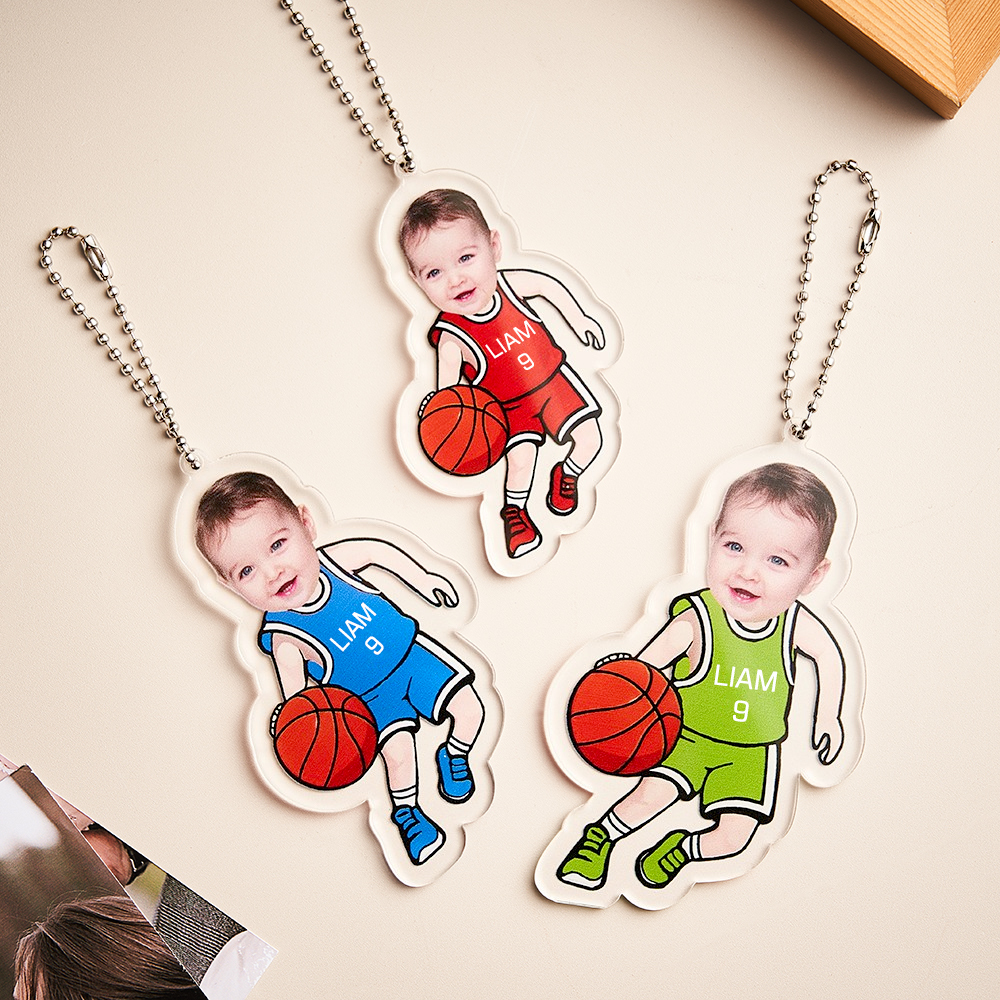 Personalized Baby Photo Basketball Dad Ornament In Car for Daddy, Funny Customized Fathers Day Birthday Gift Idea with Kid Name for Husband