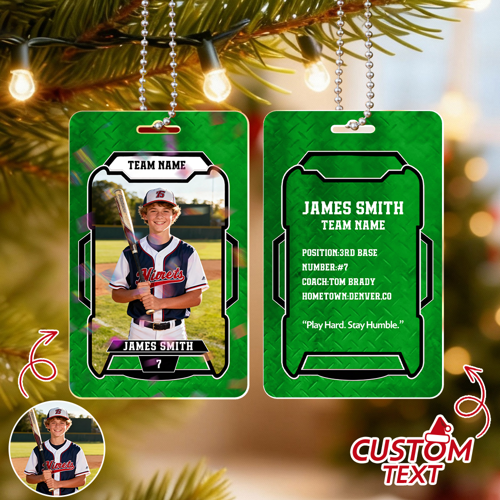Personalized Athletic Christmas Photo Ornament  Custom Photo Hanging Card Available in Multiple Colors Car Ornament - SantaSocks