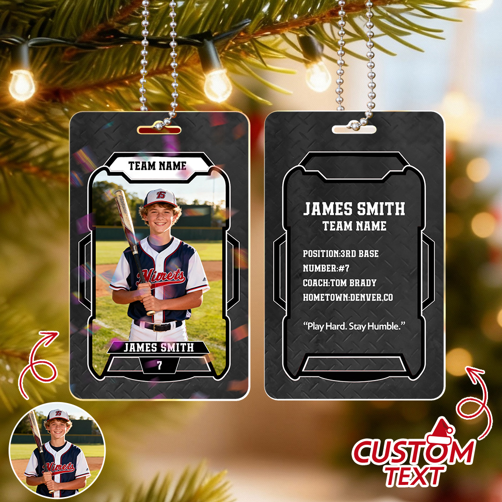 Personalized Athletic Christmas Photo Ornament  Custom Photo Hanging Card Available in Multiple Colors Car Ornament - SantaSocks