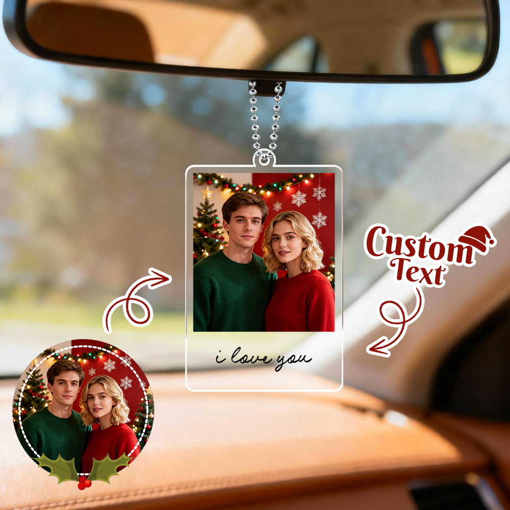 Custom Photo Car Mirror Tag Photo Ornament Photo Drive Safe Rear View Mirror Ornament Christmas Gift