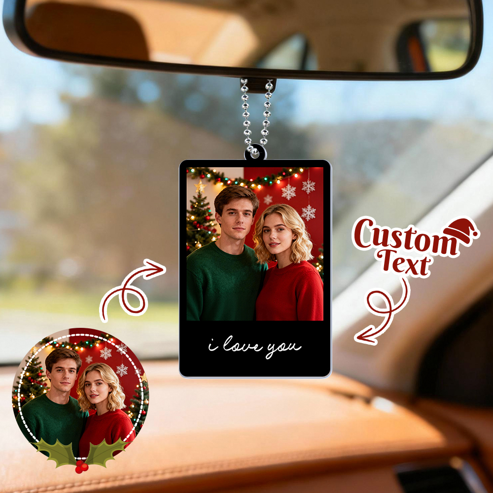 Custom Photo Car Mirror Tag Photo Ornament Photo Drive Safe Rear View Mirror Ornament Christmas Gift