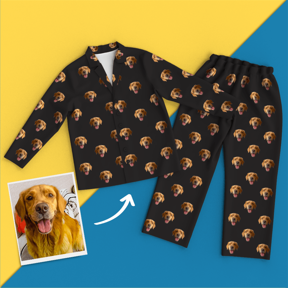 Custom Dog Face On Pajamas Shirt And Pants, Black