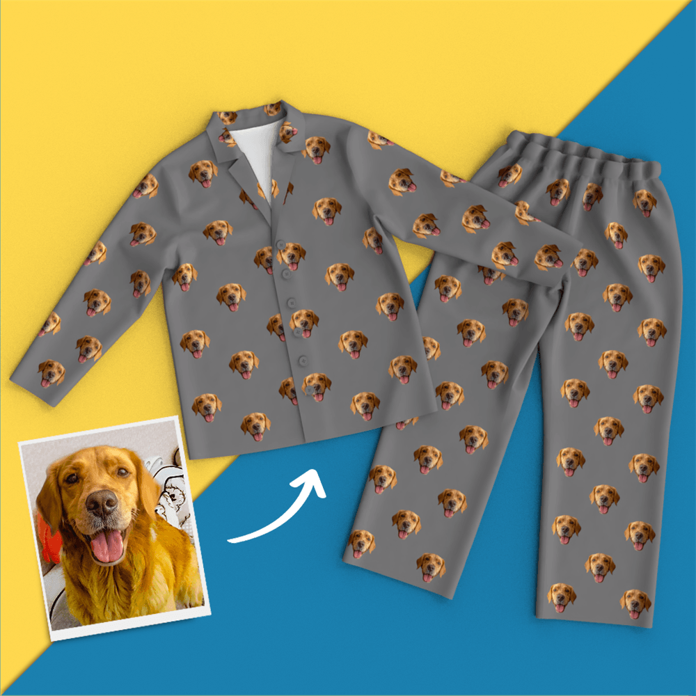 Custom Dog Face On Pajamas Shirt And Pants, Grey