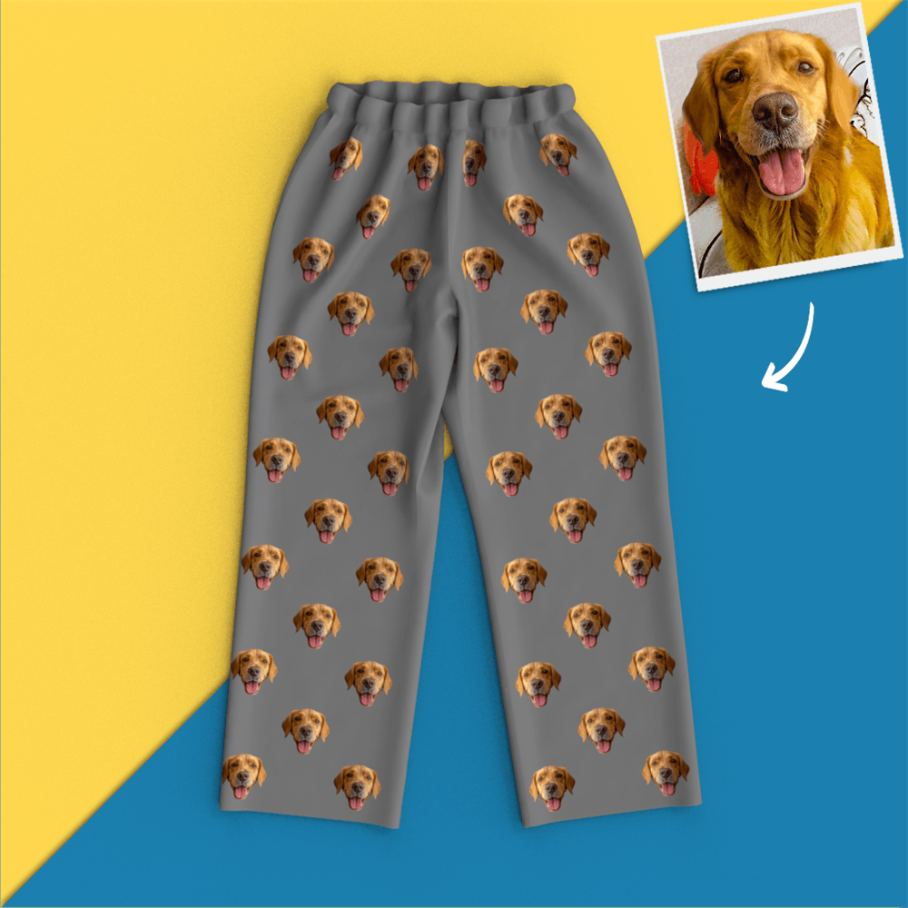 Custom Dog Face On Pajamas Pants, Grey