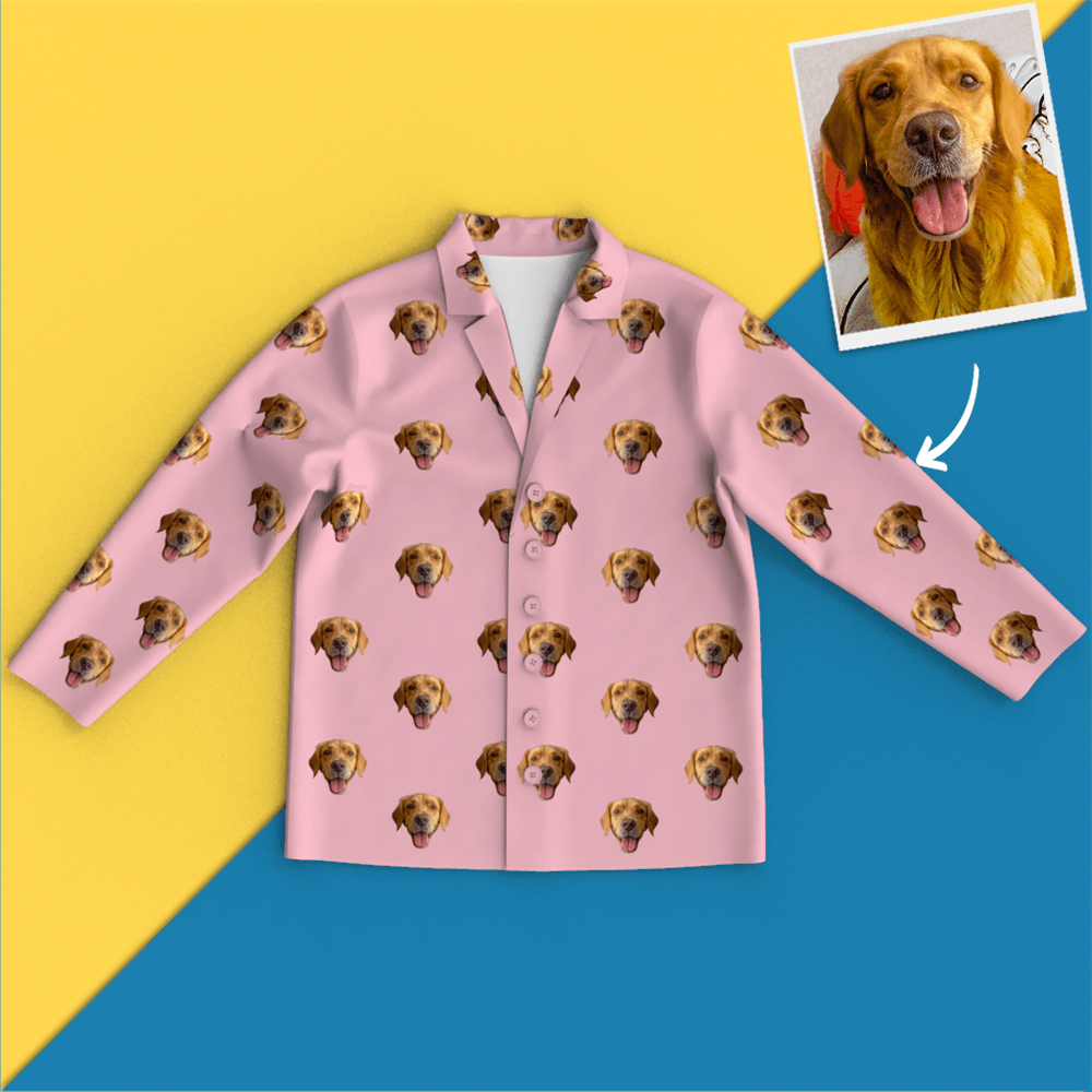 Custom Dog Face On Pajamas Shirt, Pink