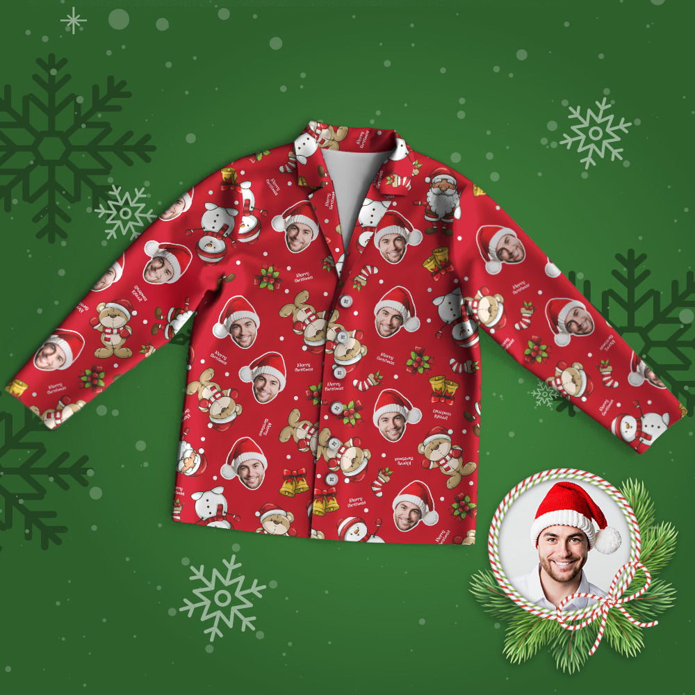 Custom Face Pajama Personalized Red Photo Pajamas Merry Christmas