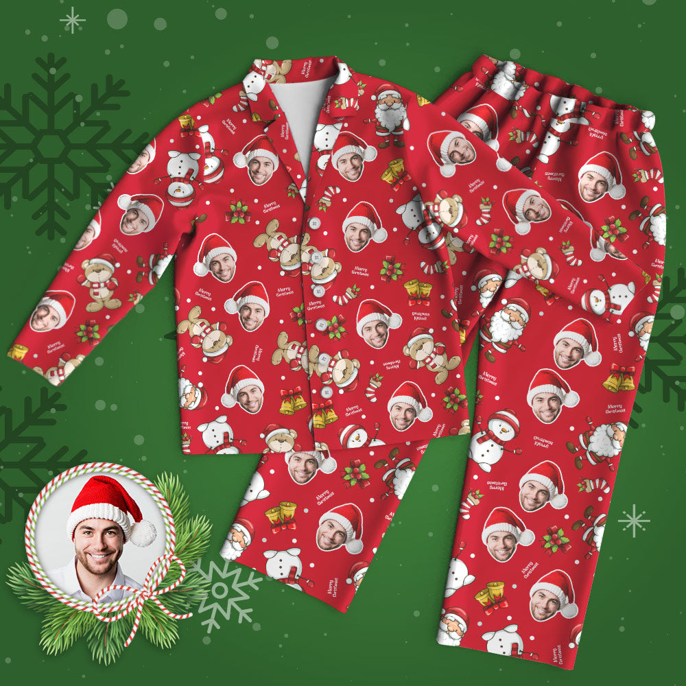 Custom Face Pajama Personalized Red Photo Pajamas Merry Christmas