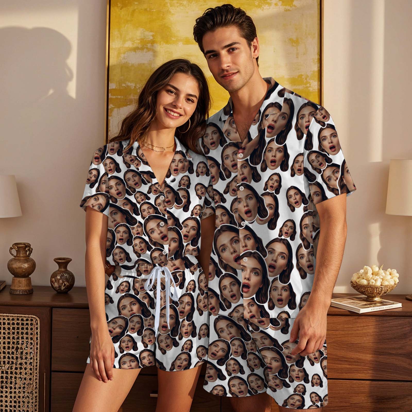 Custom Face Short Sleeved Pajamas Personalised White Sleepwear Love Gifts 