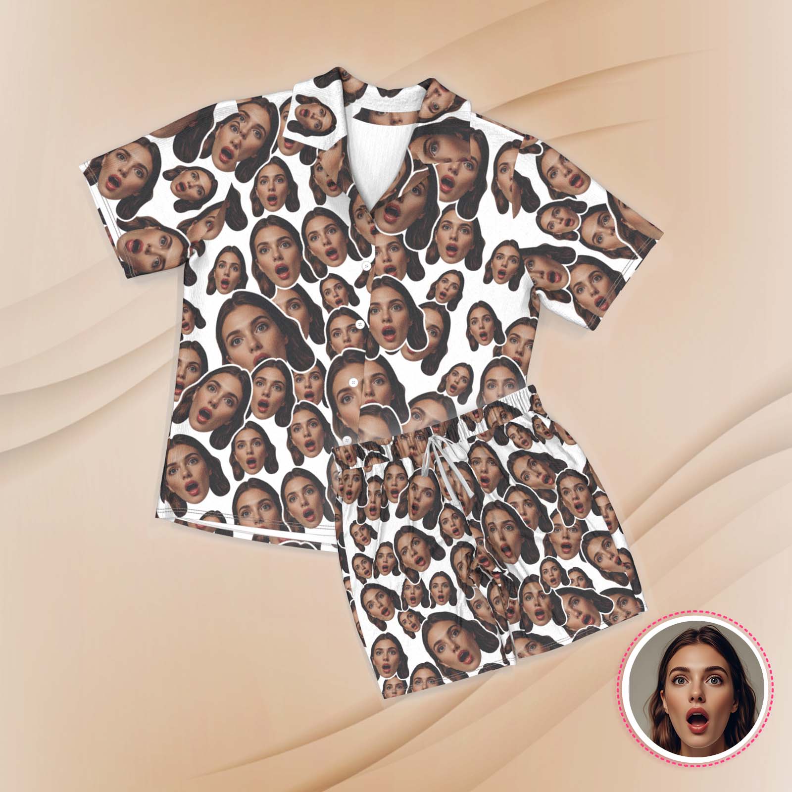 Custom Face Short Sleeved Pajamas Personalised White Sleepwear Love Gifts 