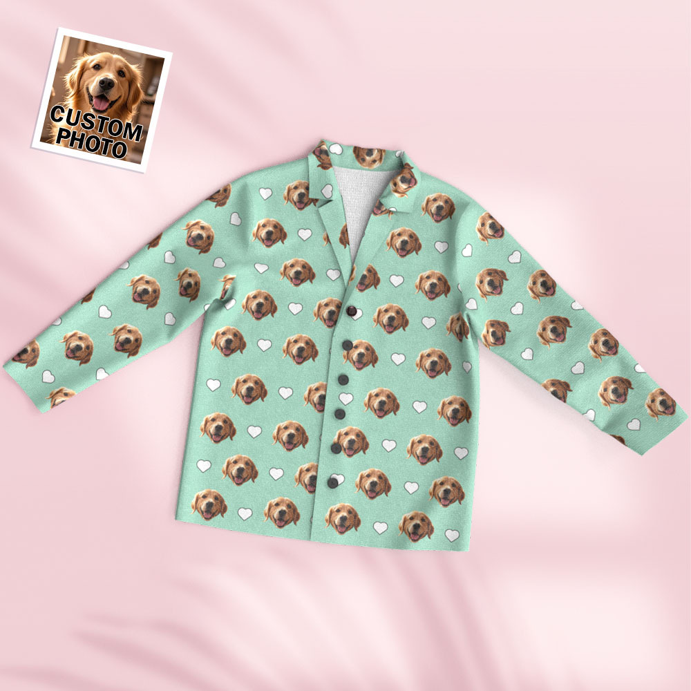 Custom Face Long Sleeve Pajamas Sleepwear Set Personalized Photo Heart Pajamas
