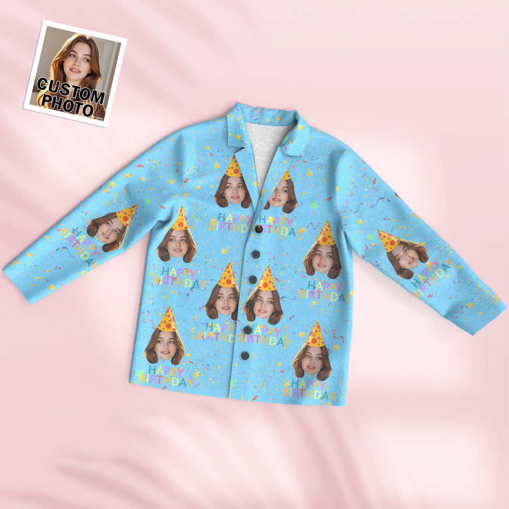 Custom Face Long Sleeve Pajamas Sleepwear Set Personalized Photo Happy Birthday Pajamas