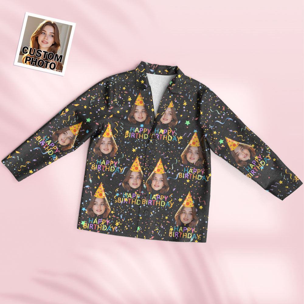 Custom Face Long Sleeve Pajamas Sleepwear Set Personalized Photo Happy Birthday Pajamas