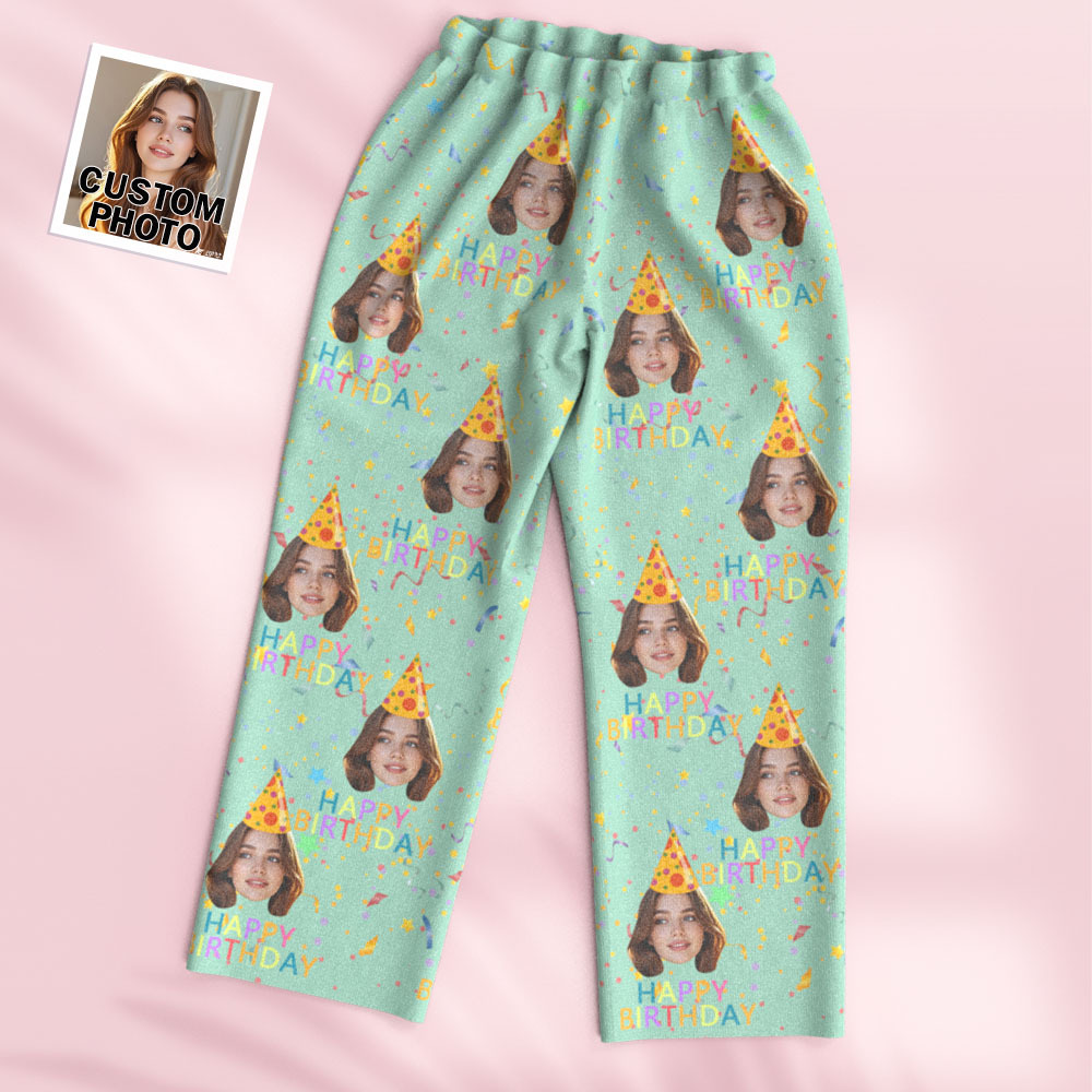Custom Face Long Sleeve Pajamas Sleepwear Set Personalized Photo Happy