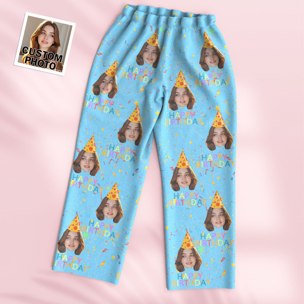 Custom Face Long Sleeve Pajamas Sleepwear Set Personalized Photo Happy Birthday Pajamas