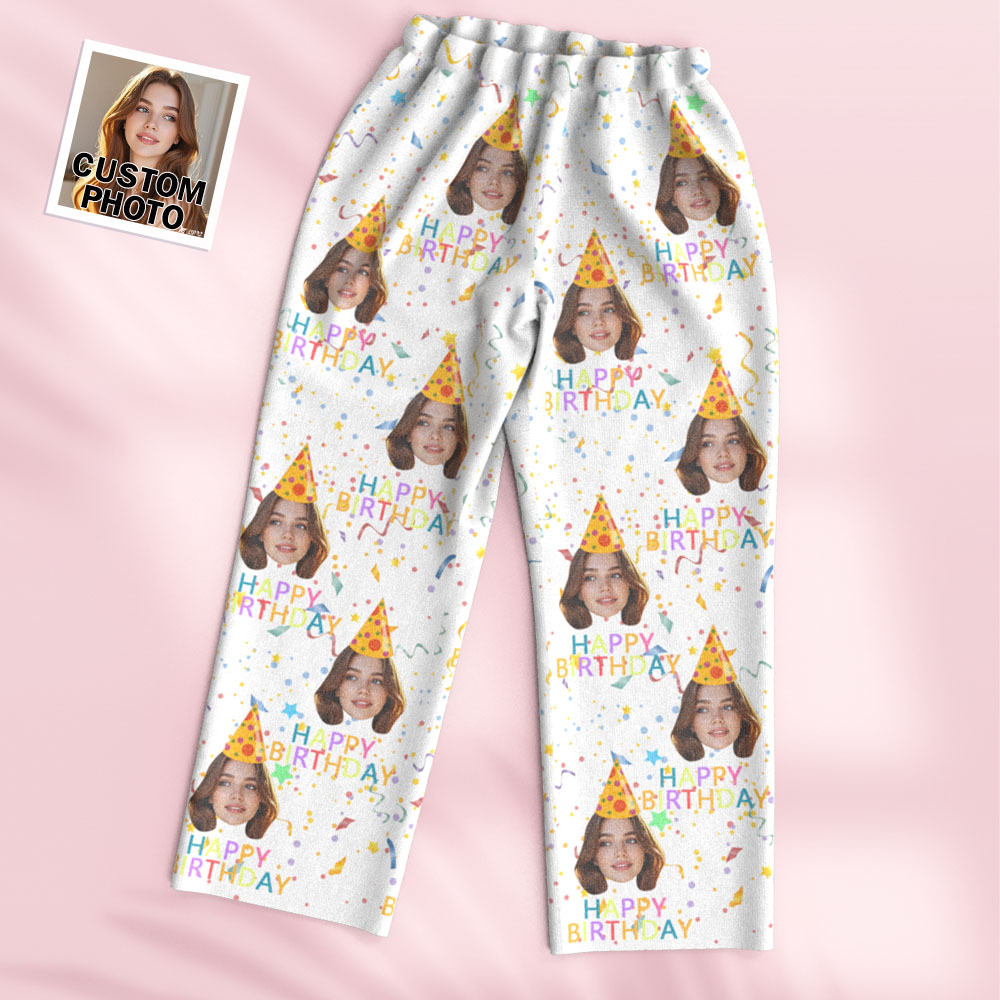 Custom Face Long Sleeve Pajamas Sleepwear Set Personalized Photo Happy Birthday Pajamas