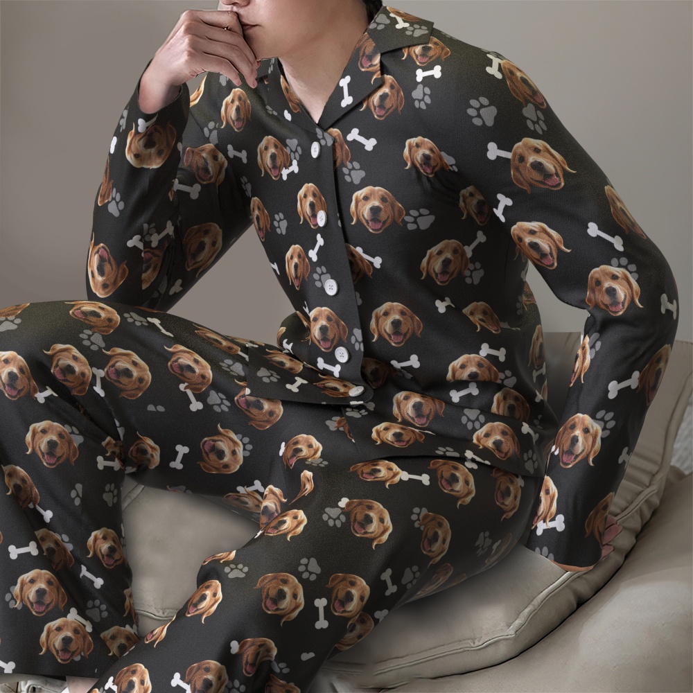 Custom Face Long Sleeve Pajamas Sleepwear Set Personalized Photo Bone Pajamas