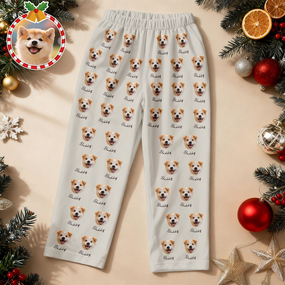 Custom Pet Face Christmas Green Pajamas Personalized Dog Cat Long Sleeve PJs with Name Perfect Holiday Gift for Pet Lovers - SantaSocks