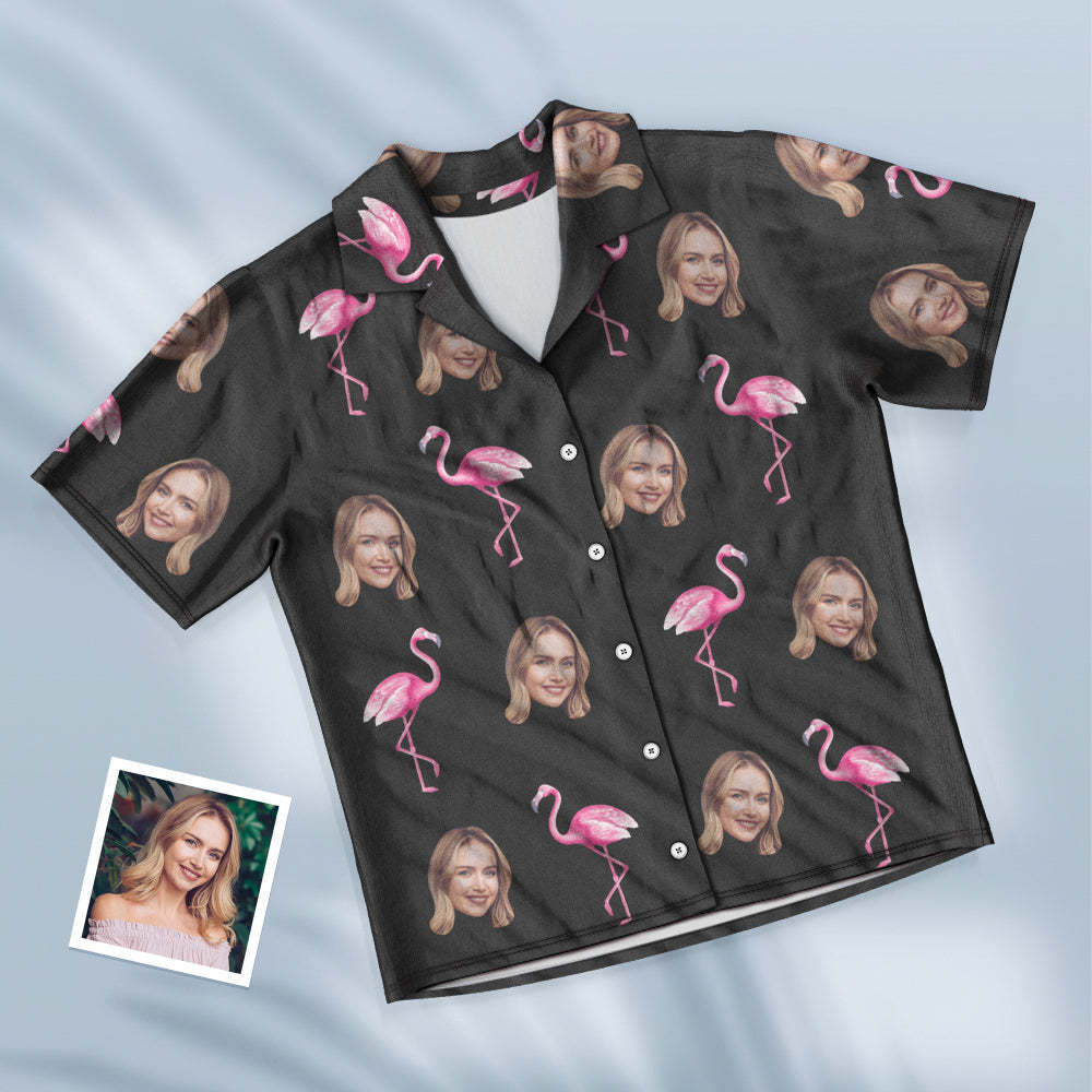 Custom Face Short Sleeved Pajamas Personalised Women's Sleepwear Flamingo Gifts For Her