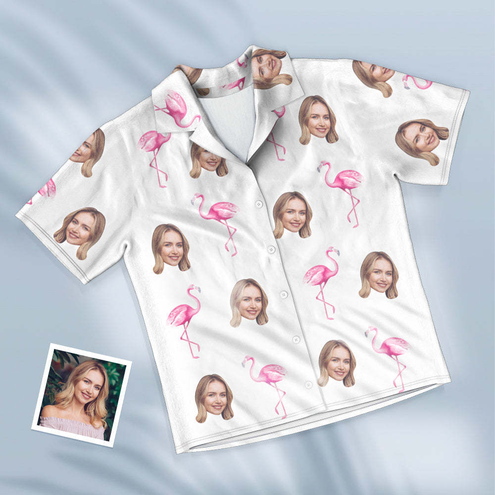 Custom Face Short Sleeved Pajamas Personalised Women's Sleepwear Flamingo Gifts For Her