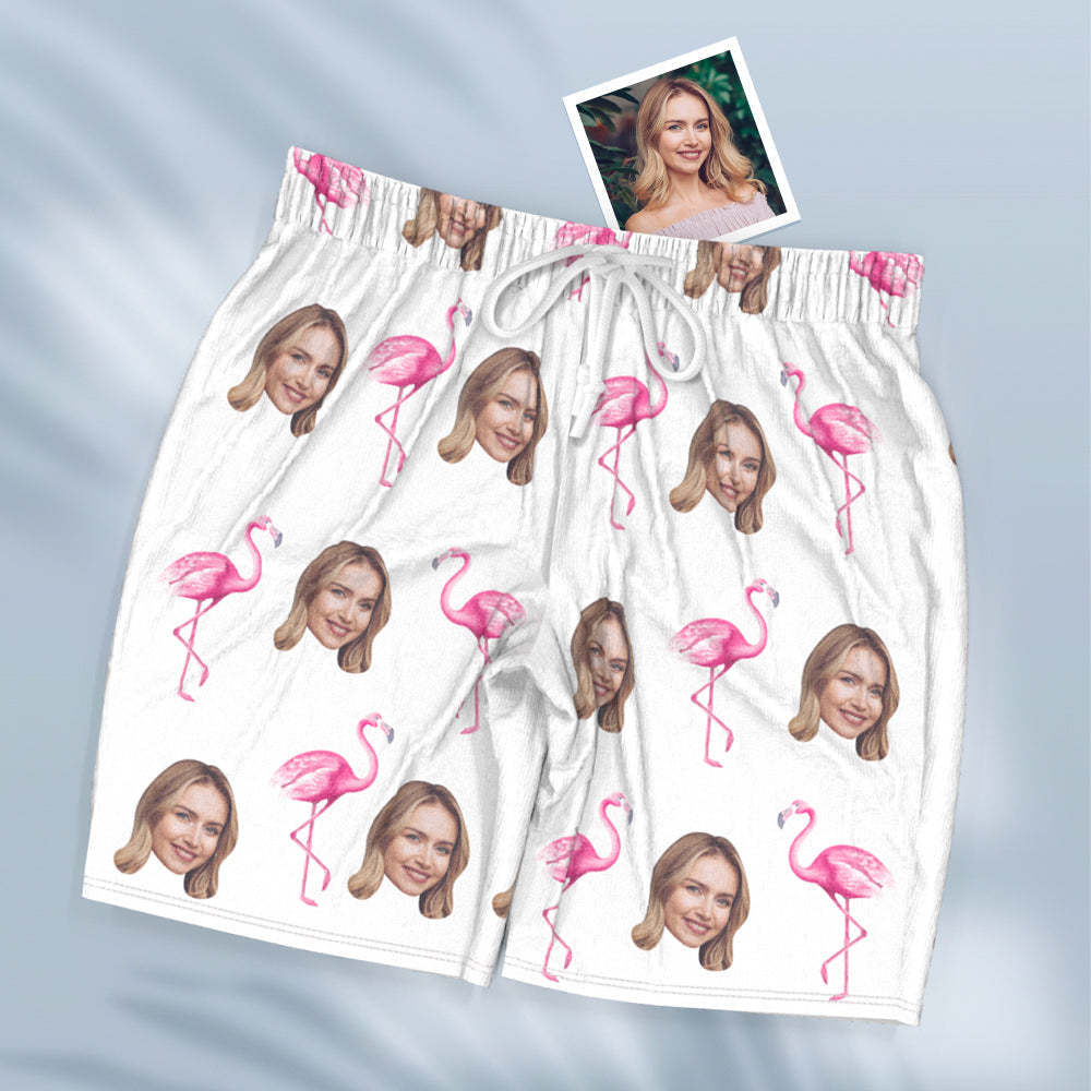 Custom Face Short Sleeved Pajamas Personalised Women's Sleepwear Flamingo Gifts For Her