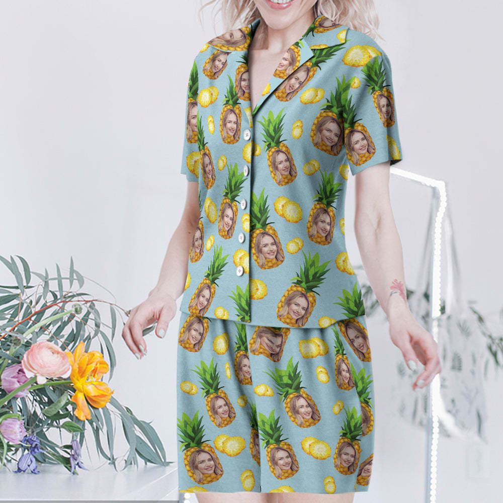 Custom Face Short Sleeved Pajamas Personalised Women's Sleepwear Pineapple Gifts For Her