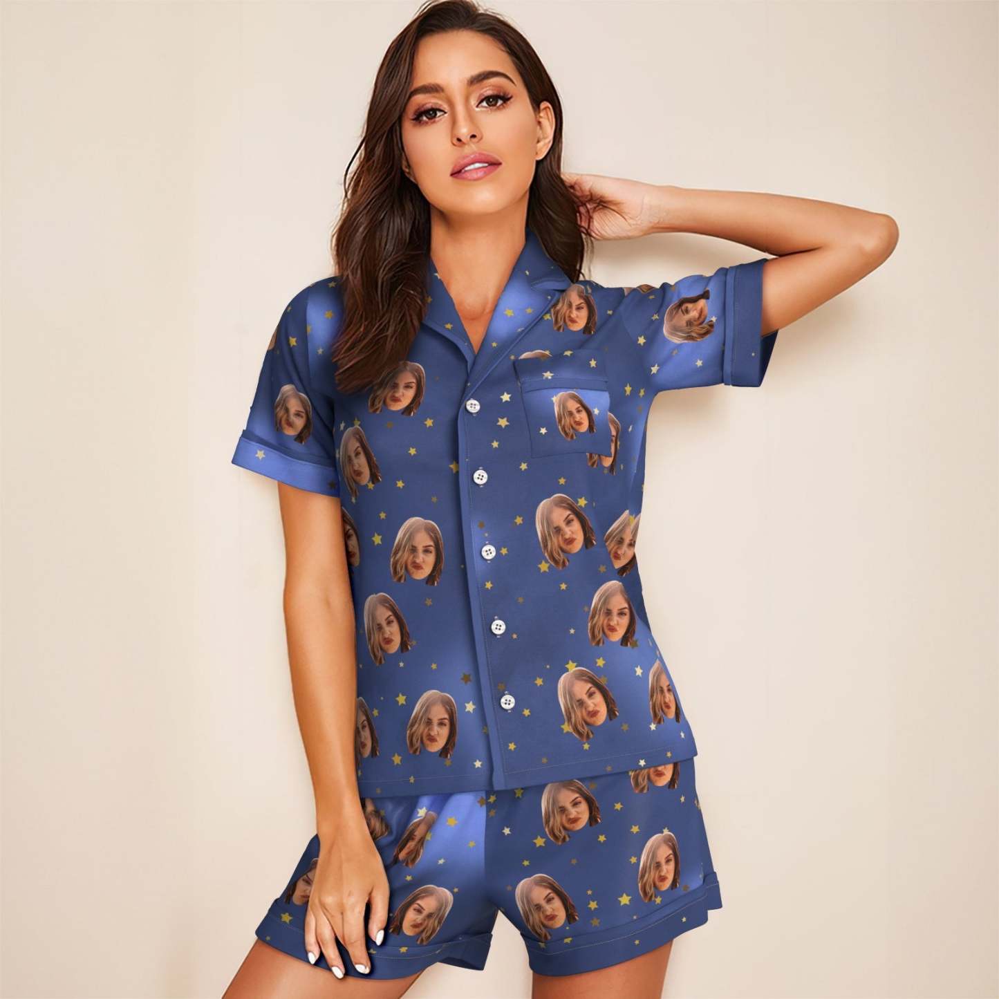 Custom Face Short Sleeved Pajamas Personalized Photo Sleepwear Holiday Gifts