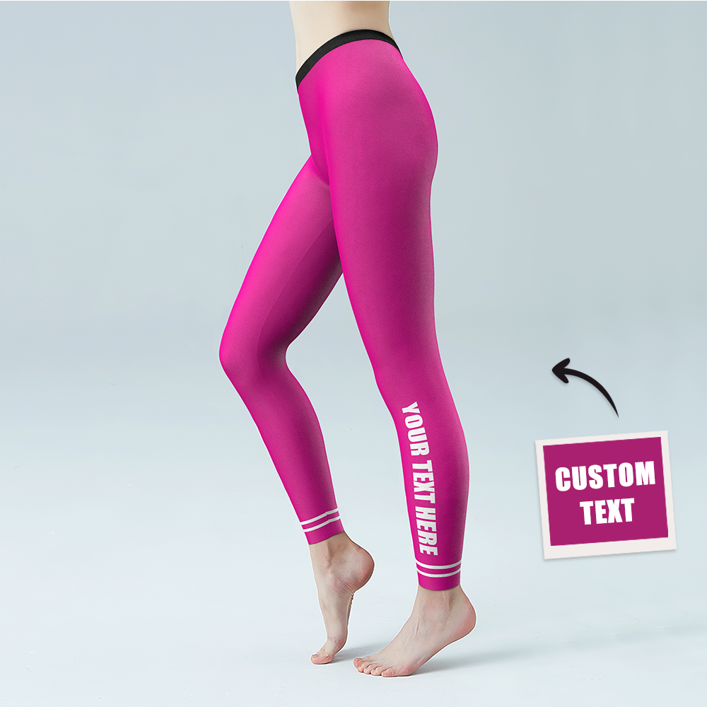 Women's Yoga gym pants Custom Text Leggings - Lower Side Leg Personalized Customized Printed Logo