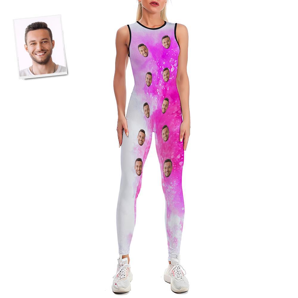 Custom Face Women's Yoga Jumpsuit Stretch Yoga Gym Fitness Dancing Costume - Tie-dye Pink