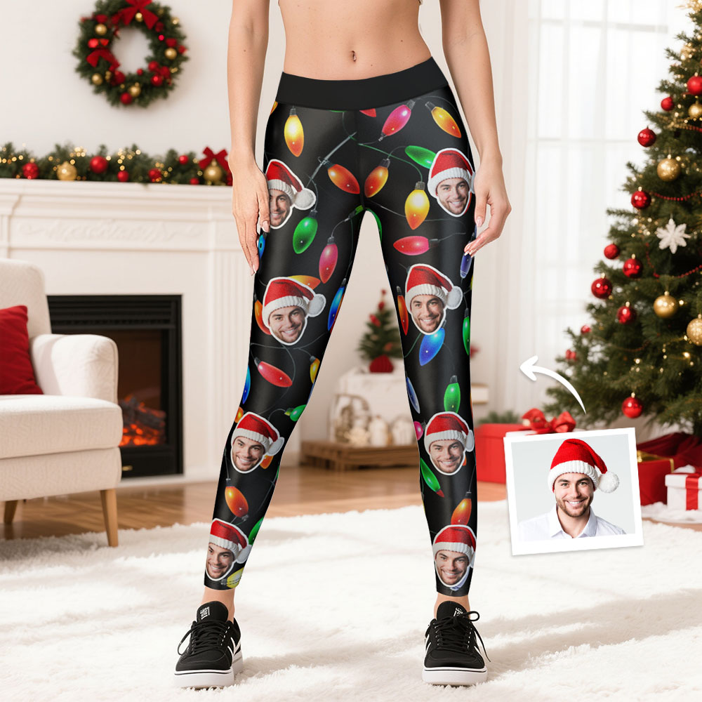 Custom Face Leggings Christmas Colorful Hearts Face Leggings Yoga Pants Christmas Gift
