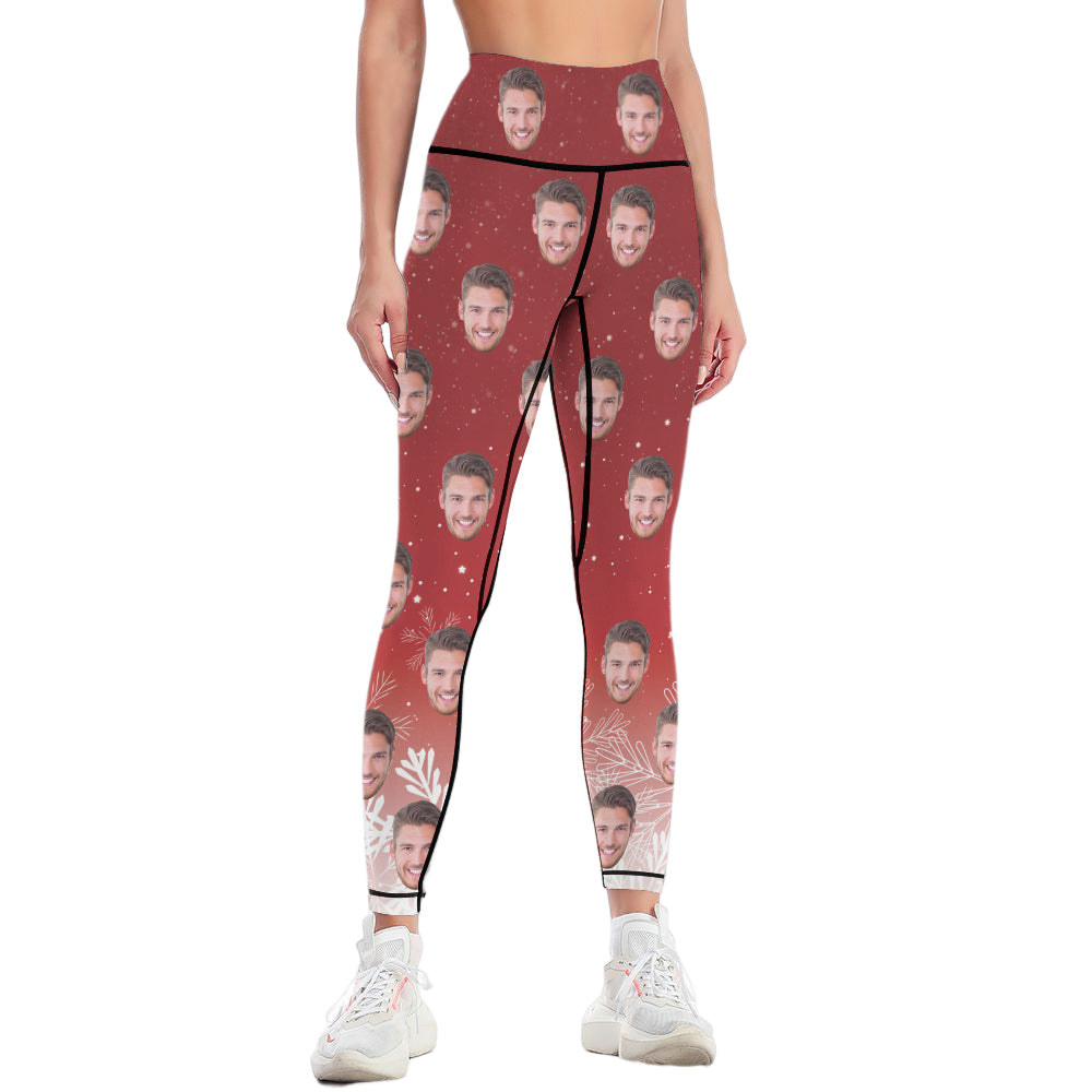 Custom Leggings Yoga Pants Personalized Photo Legging for Woman Christmas Gifts White Snowflake