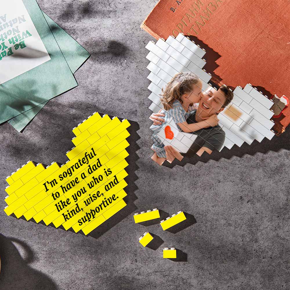 Custom Building Brick Personalized Photo Block Heart Shaped Father's Day Gift