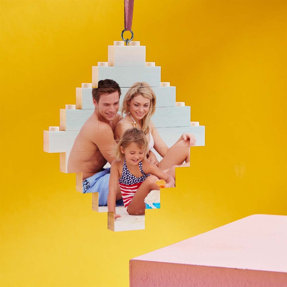 Custom Building Block Puzzle Personalized Photo Brick Lozenge Shape Christmas Ornament - SantaSocks