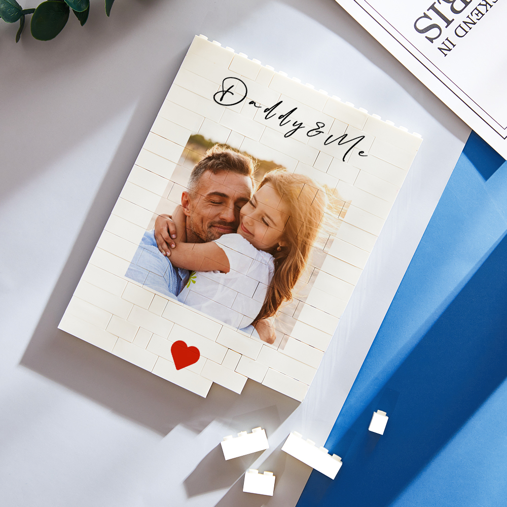 Custom Building Block Puzzle Vertical Daddy & Me Building Photo Brick for Dad Happy Father's Day Present