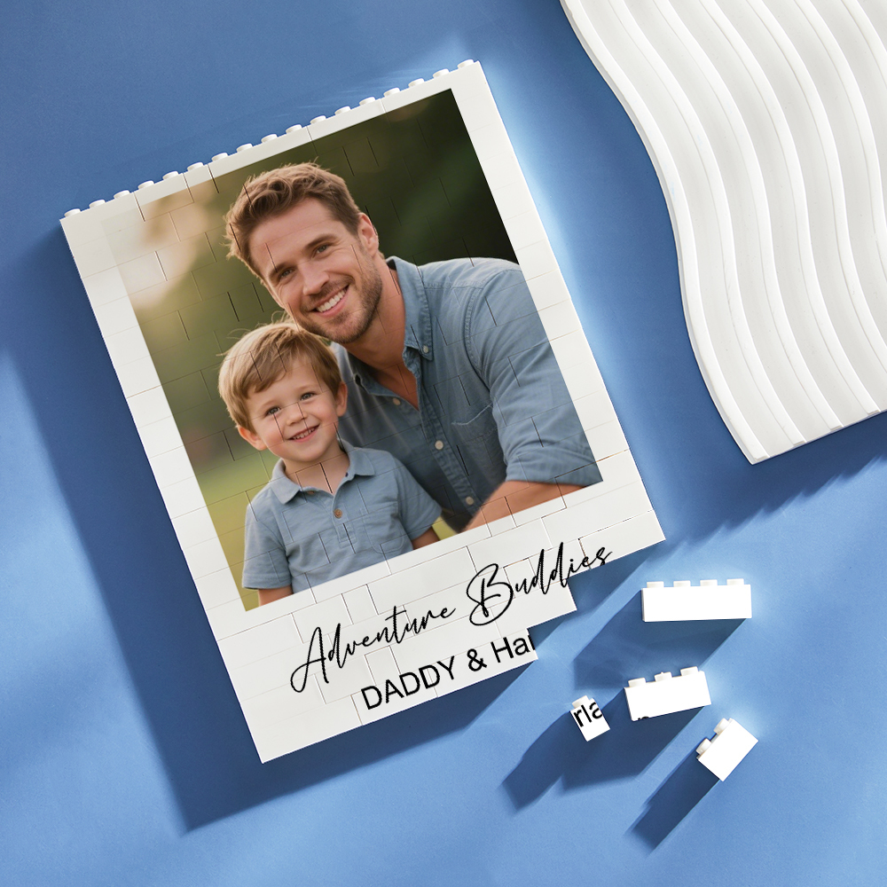 Custom Building Block Puzzle Vertical Daddy & Me Building Photo Brick for Dad Happy Father's Day Present