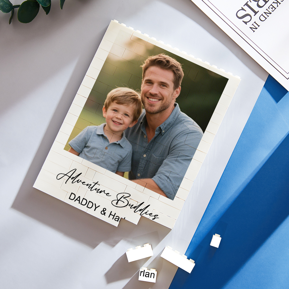 Custom Building Block Puzzle Vertical Daddy & Me Building Photo Brick for Dad Happy Father's Day Present