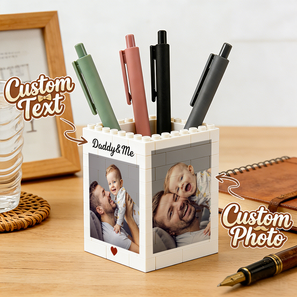 Custom Photo Brick Pencil Pot For Dad – Brick-Inspired Organizer, Gift for Him from Kids, Gift For Dad, Personalized Gift