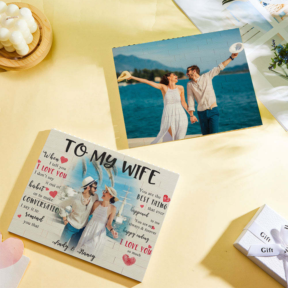 Custom Building Block Puzzle Personalized Photo and Name Brick To My Wife - SantaSocks