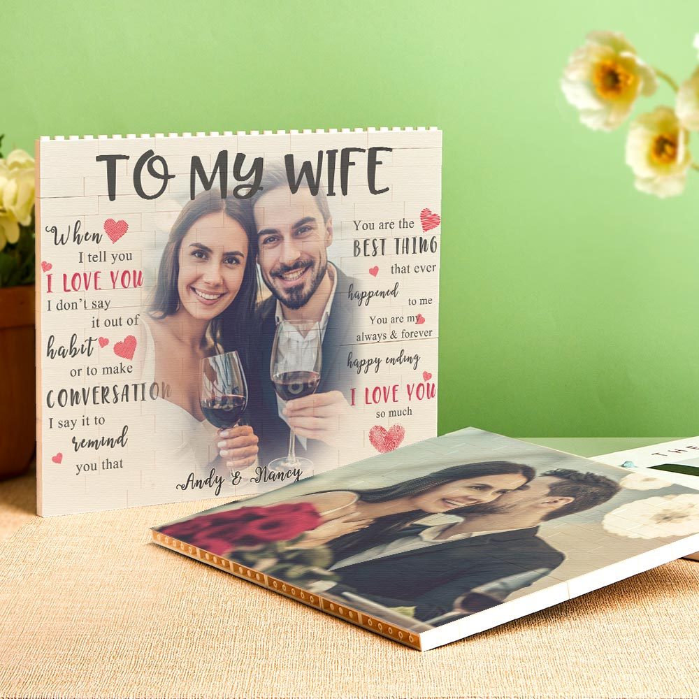 Custom Building Block Puzzle Personalized Photo and Name Brick To My Wife - SantaSocks