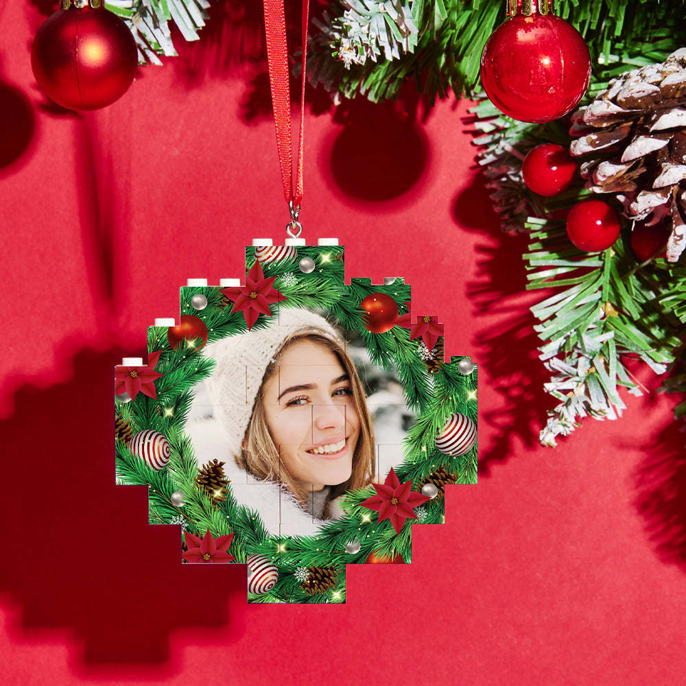 Christmas Ornament Mistletoe Custom Photo Block Personalized Building Brick - SantaSocks