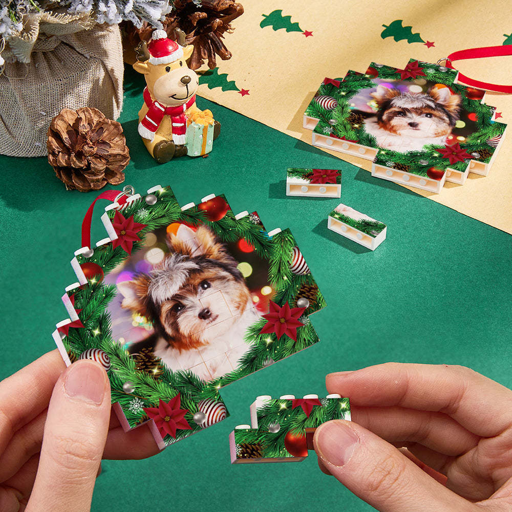 Christmas Ornament Mistletoe Custom Photo Block Personalized Building Brick - SantaSocks