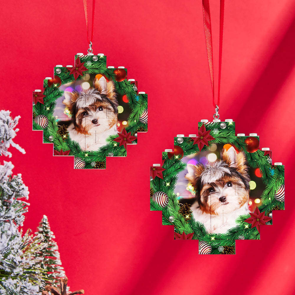 Christmas Ornament Mistletoe Custom Photo Block Personalized Building Brick - SantaSocks