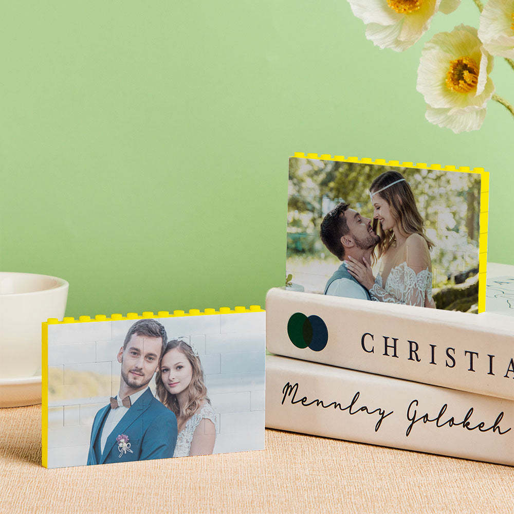 Custom Yellow Building Block Puzzle Horizontal Photo Bricks Gifts for Lover - SantaSocks