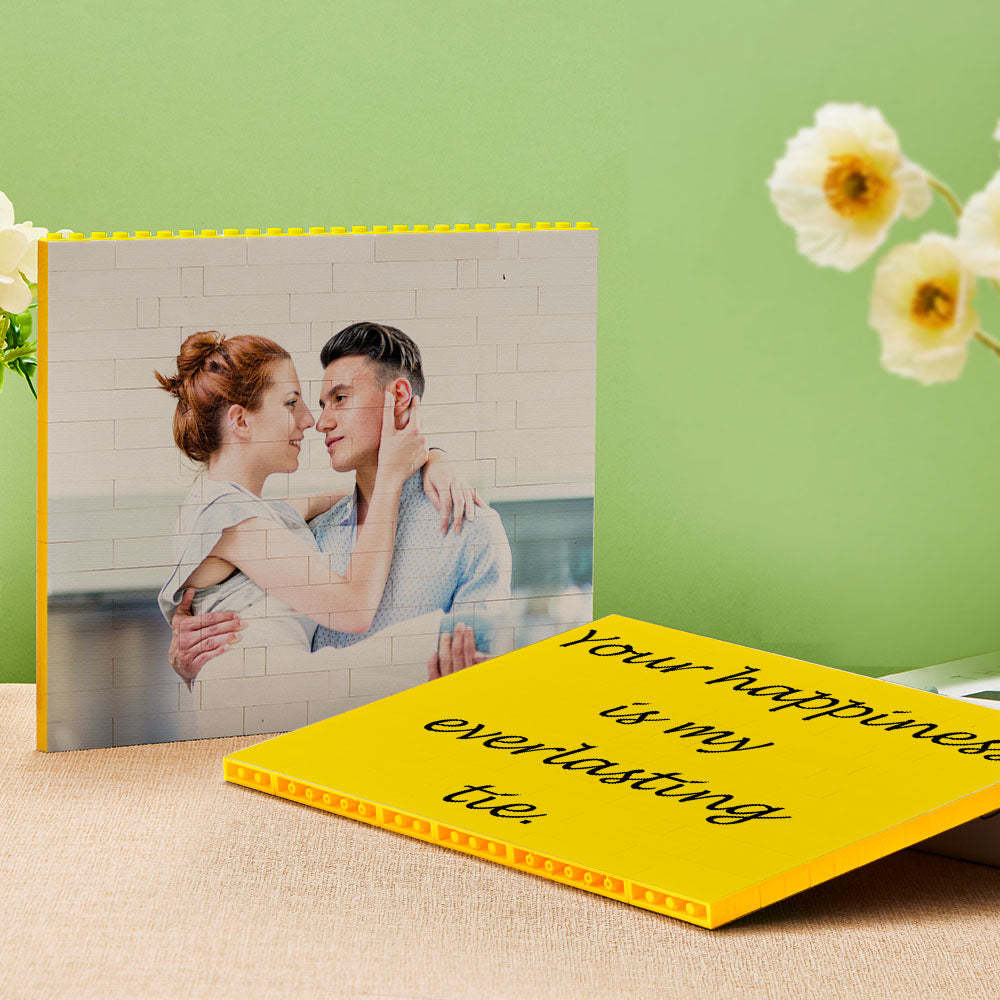 Custom Yellow Building Block Puzzle Horizontal Photo Bricks Gifts for Lover - SantaSocks