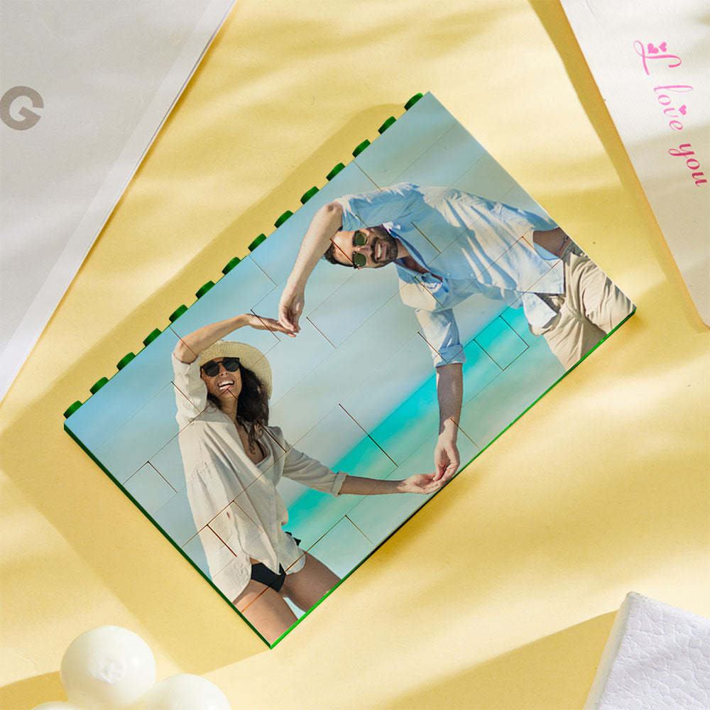 Custom Green Building Block Puzzle Horizontal Photo Bricks for Lover - SantaSocks