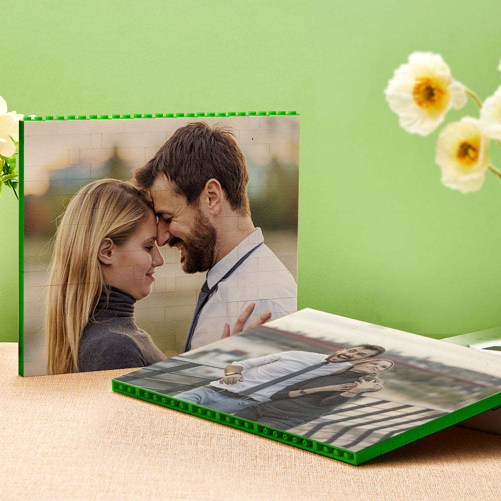 Custom Green Building Block Puzzle Horizontal Photo Bricks for Lover - SantaSocks